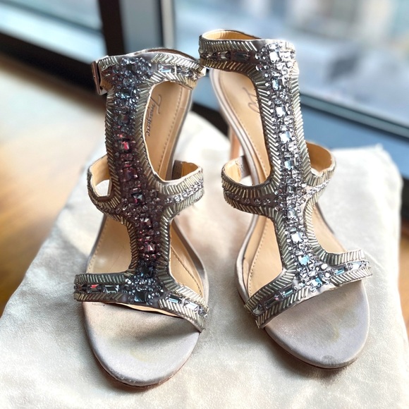 Beaded Champagne Gladiator Heels - Picture 1 of 7